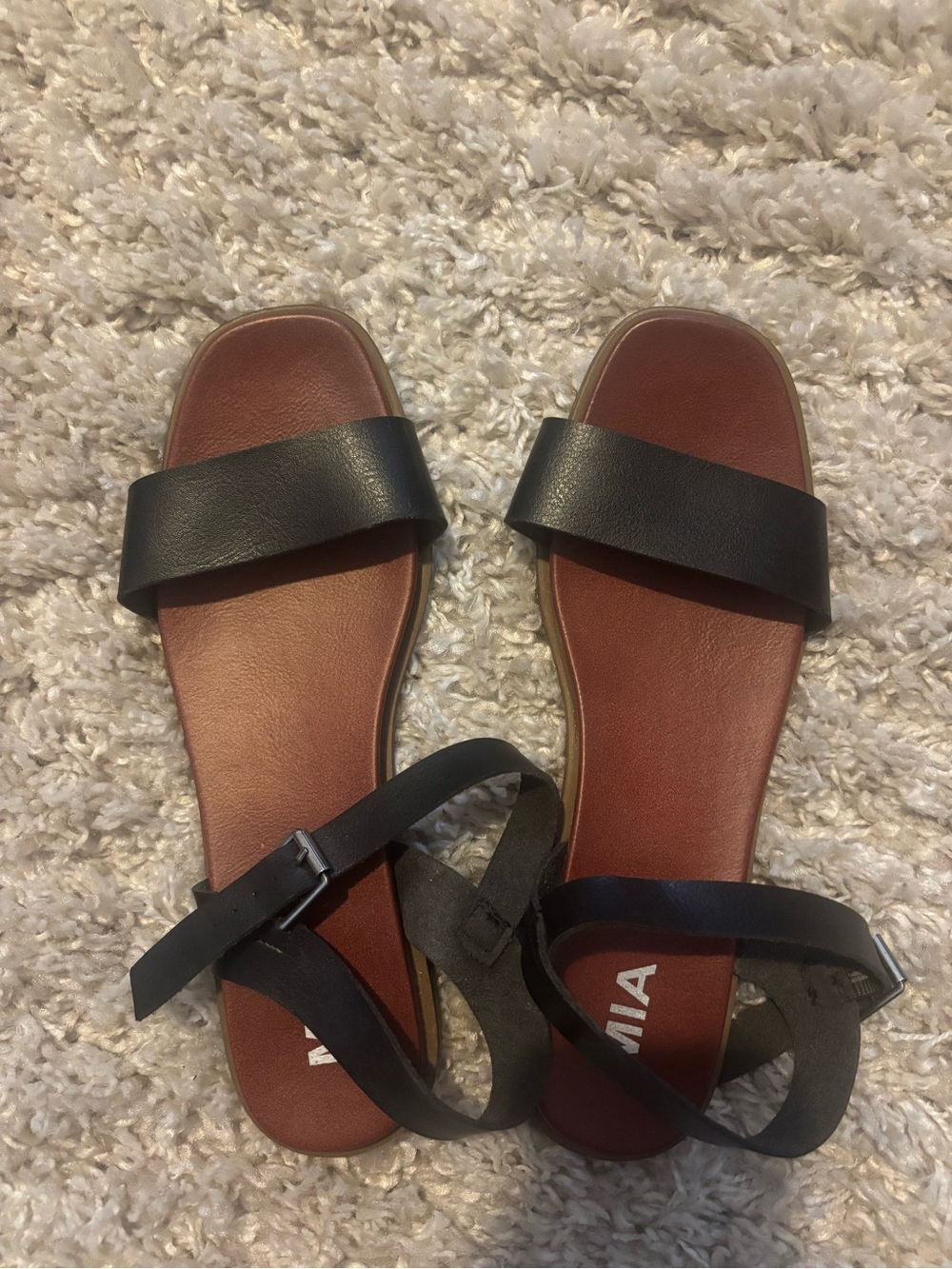 MIA Black Strap Sandals with Brown Footbed
